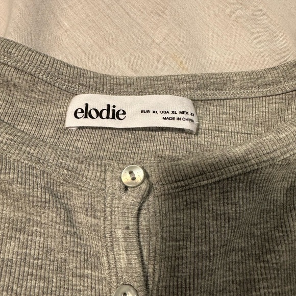 Elodie Women's Gray Stretch Long-Sleeve Ribbed Henley Bodysuit Size XLarge NWT - Picture 3 of 4